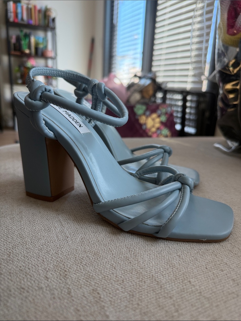 Steve Madden Pale Blue Knotted Strap Block Heel Sandals